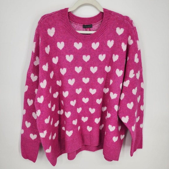 Vince Camuto Sweaters - Vince Camuto Heart Print Pullover Sweater Womens XXL Pink Crew Neck Relaxed Fit